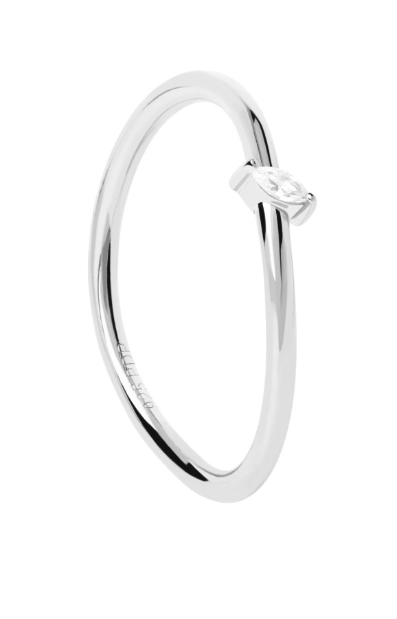 PDPAOLA Něžný stříbrný prsten se zirkonem Leaf Essentials AN02-842 48 mm - Prsteny Prsteny s kamínkem