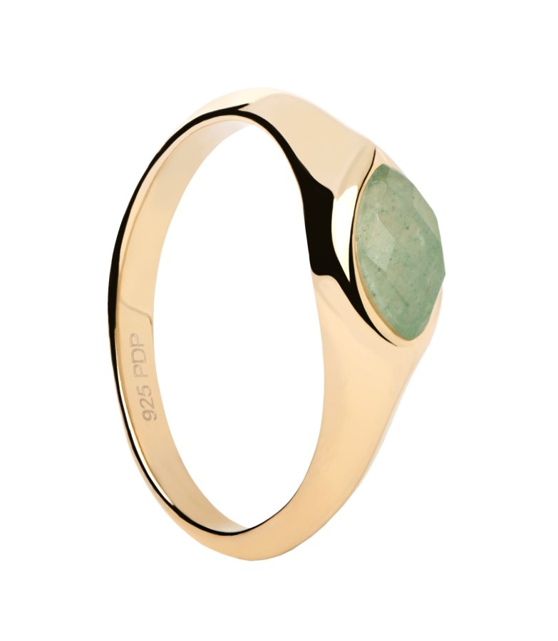 PDPAOLA Pozlacený prsten Green Aventurine Nomad Vanilla AN01-A47 48 mm - Prsteny Prsteny s kamínkem