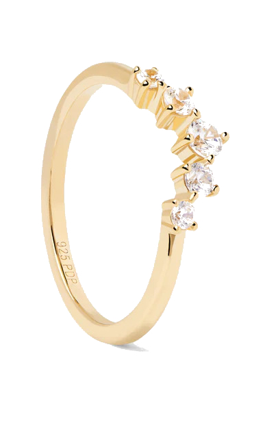 PDPAOLA Půvabný pozlacený prsten se zirkony CIEL Gold AN01-823 48 mm - Prsteny Prsteny s kamínkem