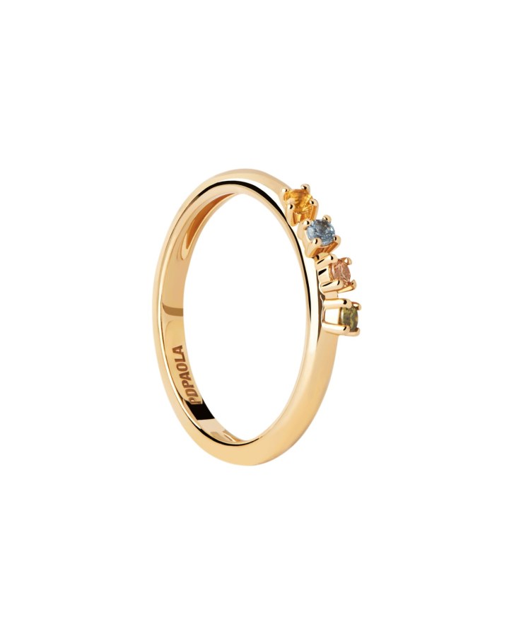 PDPAOLA Půvabný pozlacený prsten se zirkony RAINBOW Gold AN01-C10 48 mm - Prsteny Prsteny s kamínkem
