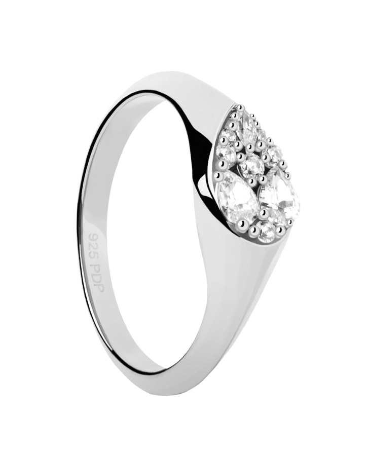 PDPAOLA Půvabný stříbrný prsten se zirkony Vanilla AN02-A51 48 mm - Prsteny Prsteny s kamínkem