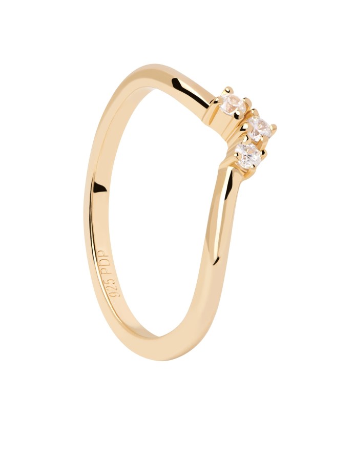 PDPAOLA Slušivý pozlacený prsten se zirkony Mini Crown Essentials AN01-826 48 mm - Prsteny Prsteny s kamínkem