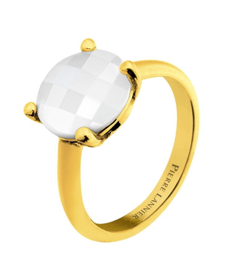 Pierre Lannier Pozlacený prsten s bílým achátem Multiples BJ06A321 54 mm - Prsteny Prsteny s kamínkem