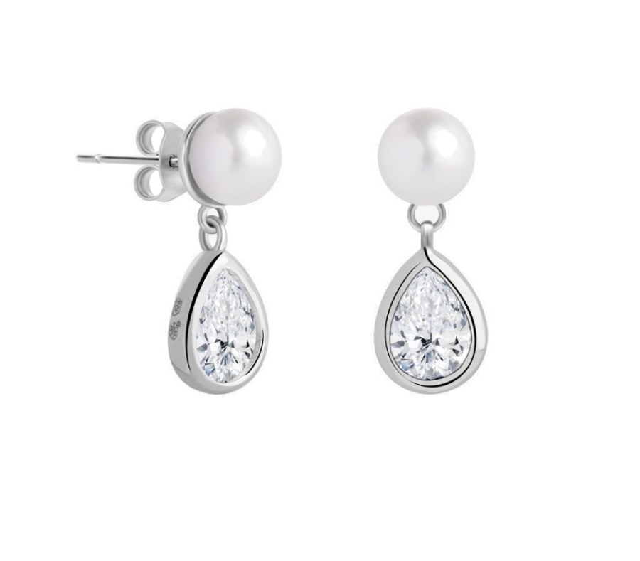 Preciosa Elegantní stříbrné náušnice s pravou perlou Pure Pearl 5337 00 - Náušnice Visací náušnice