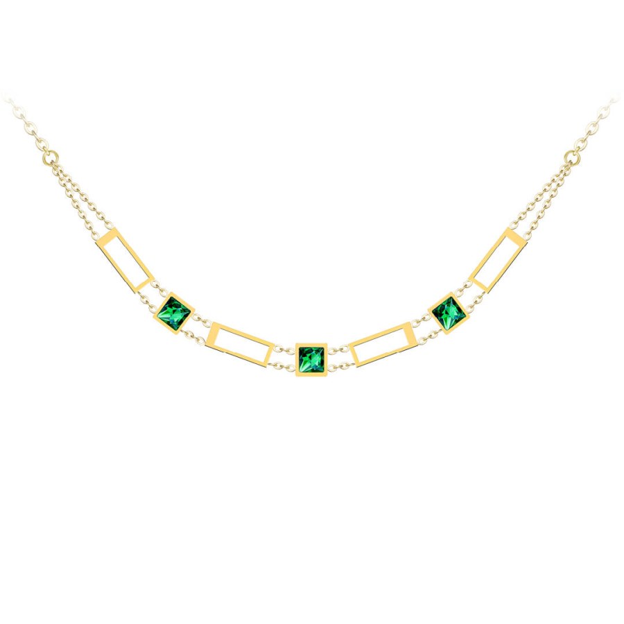 Preciosa Luxusní pozlacený náhrdelník Straight se zeleným křišťálem Preciosa 7390Y66 - Náhrdelníky