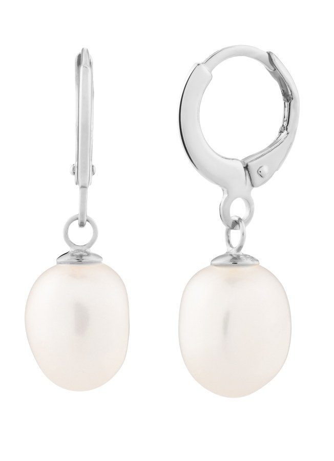 Preciosa Něžné stříbrné náušnice kruhy s říčními perlami Pearl Heart 5357 01 - Náušnice Visací náušnice