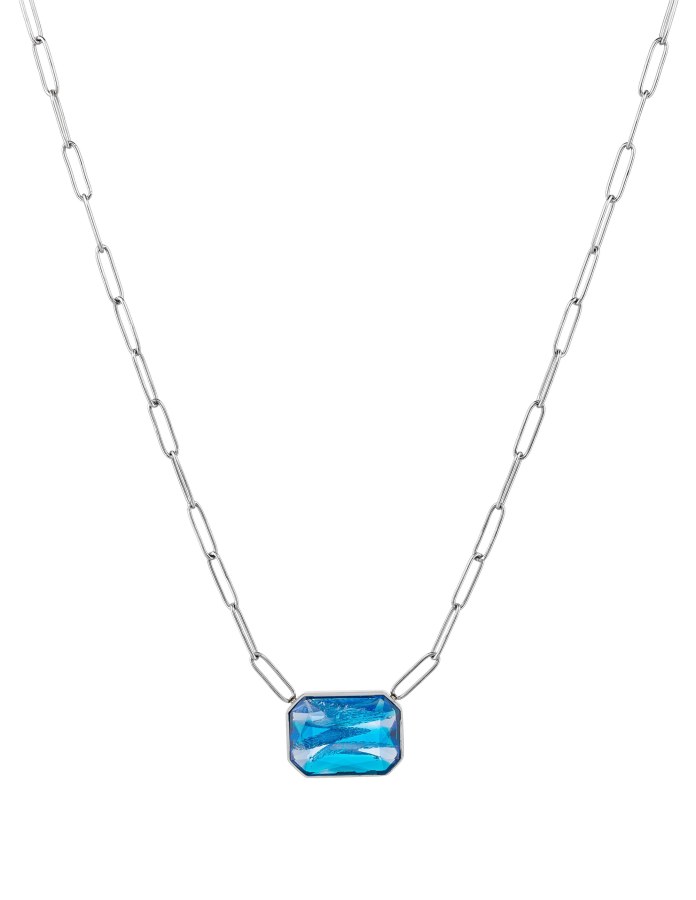 Preciosa Ocelový náhrdelník s ručně mačkaným kamenem českého křišťálu Preciosa Ocean Aqua 7444 67 - Náhrdelníky