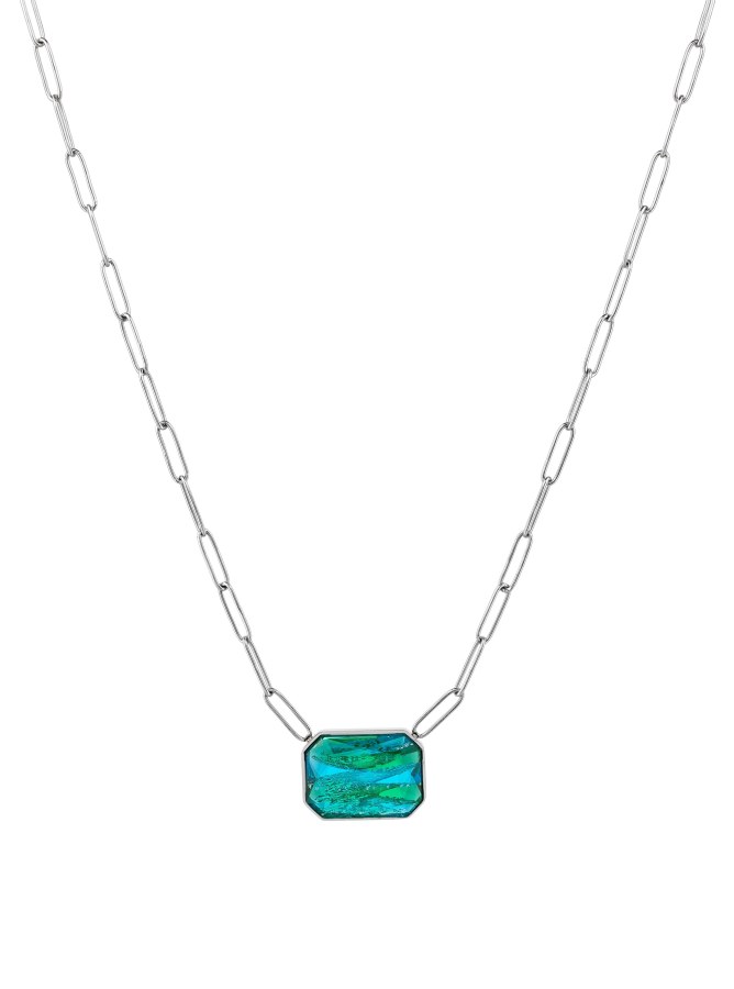 Preciosa Ocelový náhrdelník s ručně mačkaným kamenem českého křišťálu Preciosa Ocean Emerald 7444 66 - Náhrdelníky
