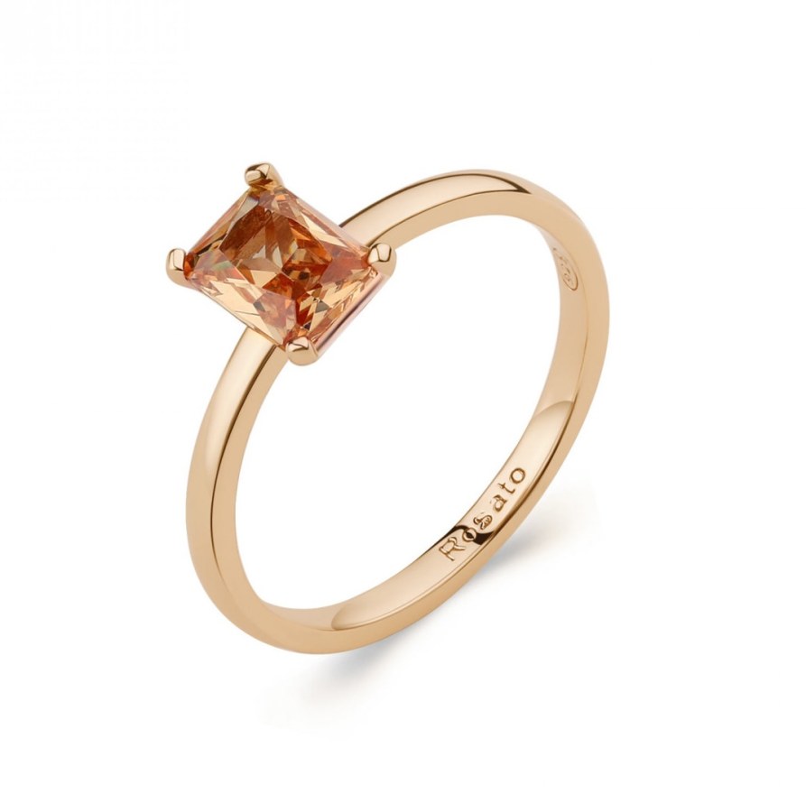 Rosato Minimalistický pozlacený prsten s oranžovým zirkonem Allegra RZAL063 54 mm