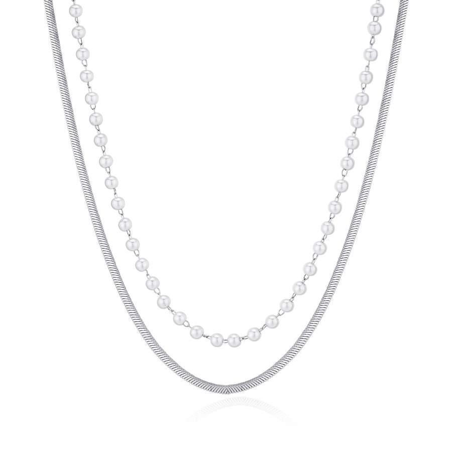 S`Agapõ Dvojitý ocelový náhrdelník s perlami Wisdom SWI05