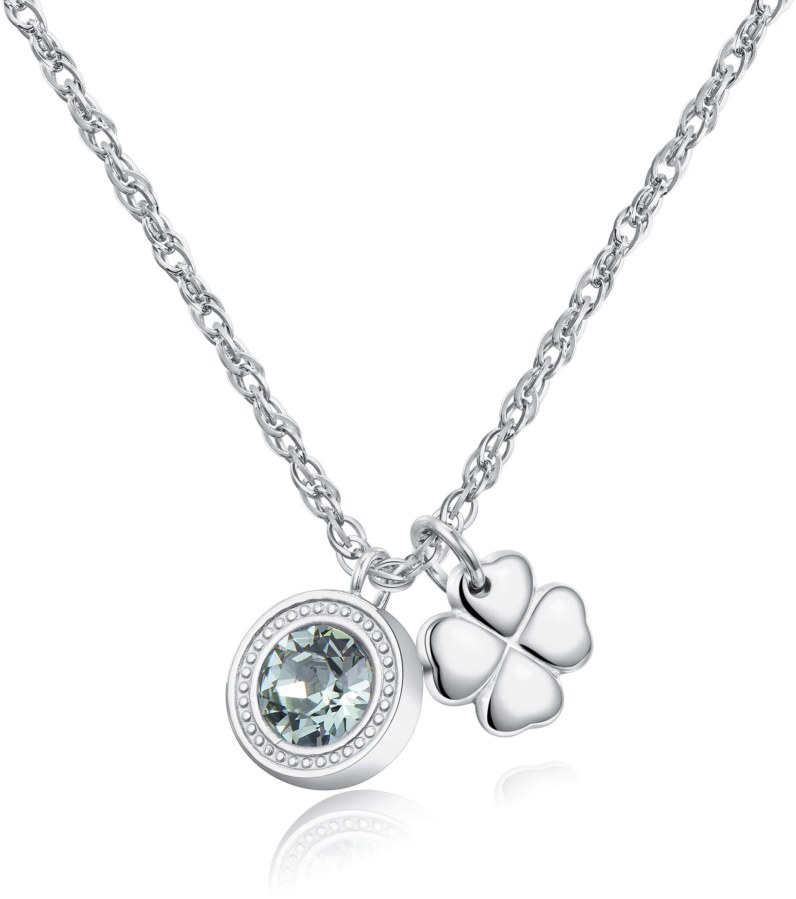 S`Agapõ Ocelový náhrdelník s krystalem a čtyřlístkem Lucky Light SKT02 - Náhrdelníky