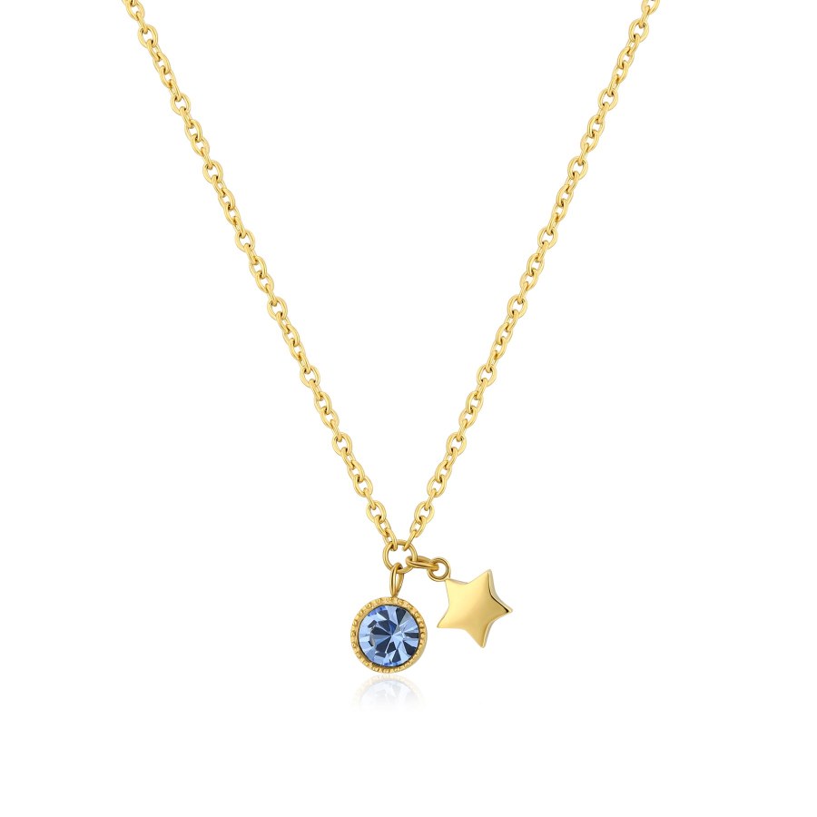 S`Agapõ Pozlacený náhrdelník s krystalem a hvězdou Lucky Light SKT24 - Náhrdelníky