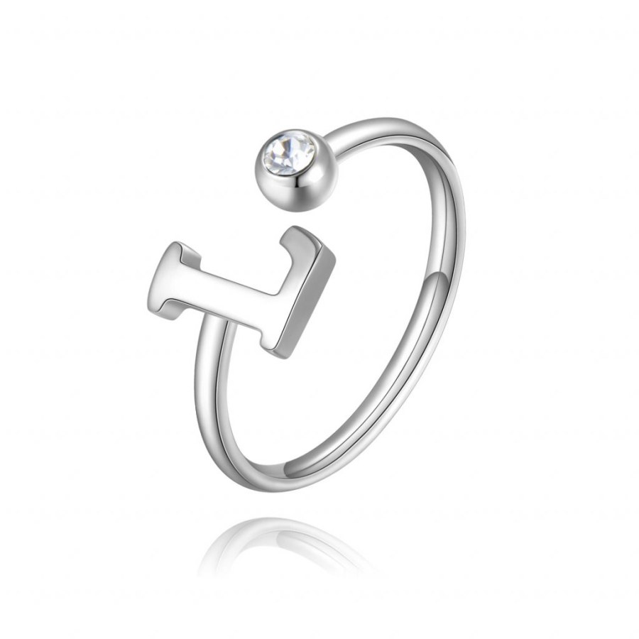 S`Agapõ Stylový ocelový prsten L s krystalem Click SCK183 - Prsteny Otevřené prsteny