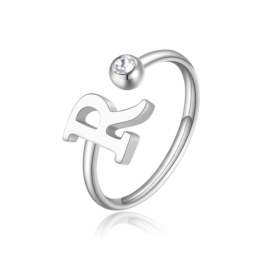 S`Agapõ Stylový ocelový prsten R s krystalem Click SCK188 - Prsteny Otevřené prsteny