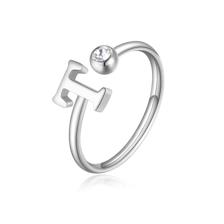 S`Agapõ Stylový ocelový prsten T s krystalem Click SCK190 - Prsteny Otevřené prsteny