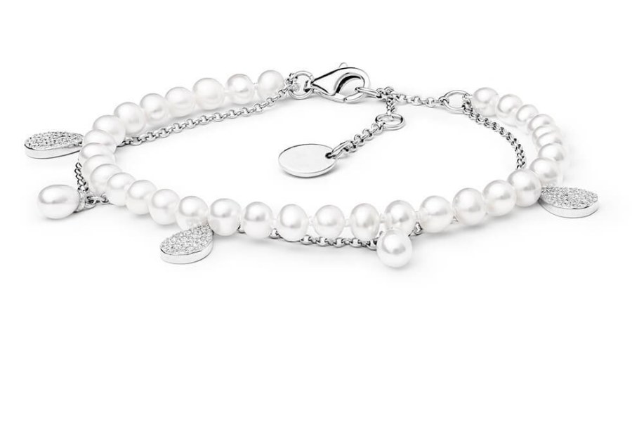 Silvego Elegantní stříbrný náramek s perlami a zirkony GRP20213BW16 - Náramky Náramky s přívěsky