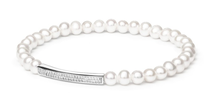 Silvego Flexibilní perlový náramek Noya se stříbrnou dekorací LPS19222BW - Náramky Perlové náramky