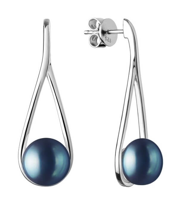 Silvego Luxusní stříbrné náušnice s pravou černou perlou GRP20222EB - Náušnice Visací náušnice