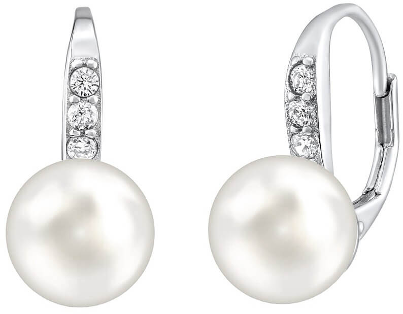 Silvego Stříbrné náušnice s bílou perlou Swarovski® Crystals LPSER0639 - Náušnice Visací náušnice