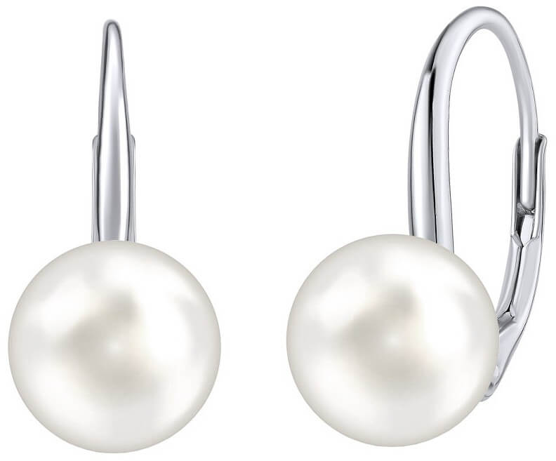 Silvego Stříbrné náušnice s bílou perlou Swarovski® Crystals VSW018ELPS - Náušnice Visací náušnice