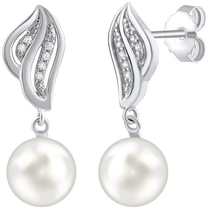 Silvego Stříbrné náušnice s bílou přírodní perlou FW12574W - Náušnice Visací náušnice