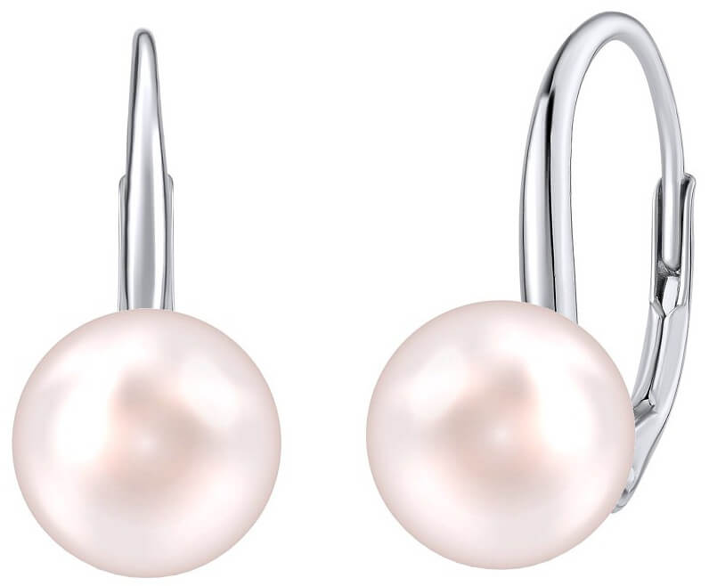 Silvego Stříbrné náušnice se světle růžovou perlou Swarovski® Crystals VSW015ELPS - Náušnice Visací náušnice
