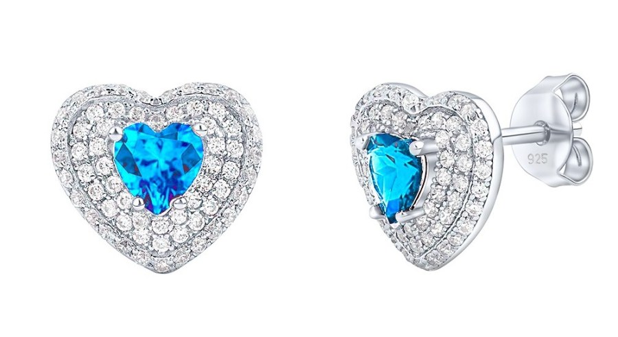 Silvego Stříbrné náušnice srdce Susan s pravým modrým topazem a Brilliance Zirconia MW11360ETS