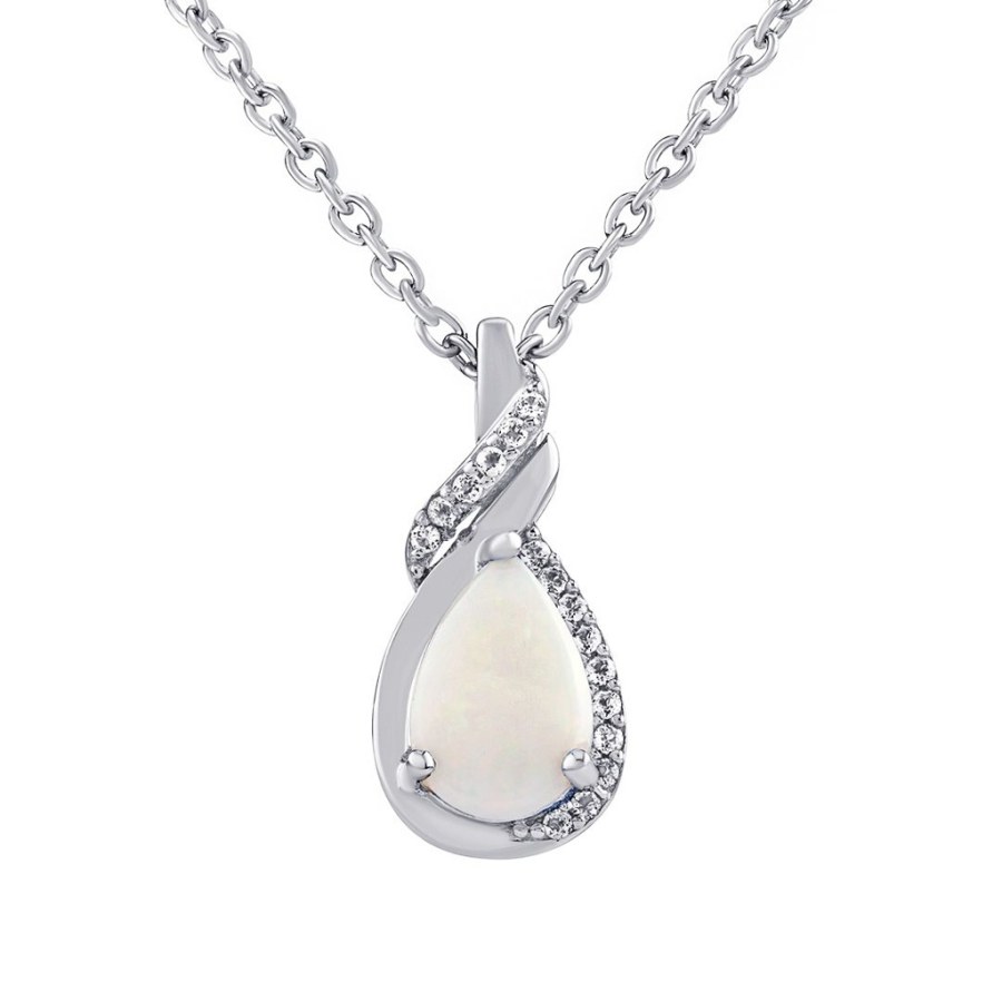 Silvego Stříbrný náhrdelník Derica s pravým bílým opálem a čirým topazem OPM8761NOPW