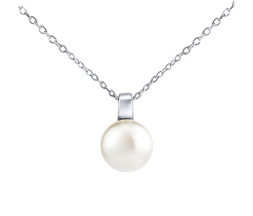 Silvego Stříbrný náhrdelník s bílou perlou Swarovski® Crystals 12 mm LPS061912PSWW (řetízek, přívěsek) - Náhrdelníky