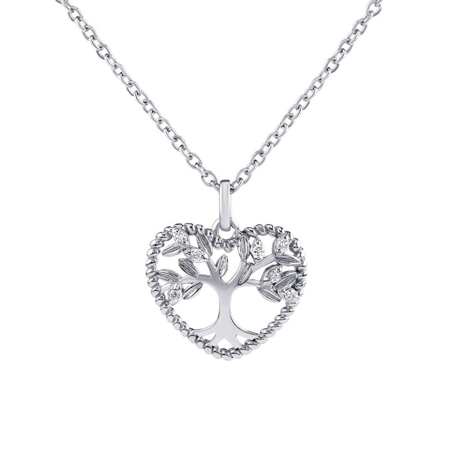 Silvego Stříbrný náhrdelník s přívěskem Strom života v srdci Zethar JJJ0971N - Náhrdelníky