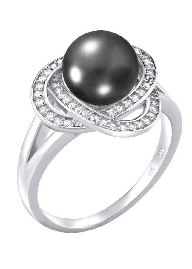Silvego Stříbrný prsten Laguna s pravou přírodní černou perlou LPS0044B 59 mm - Prsteny Prsteny s kamínkem