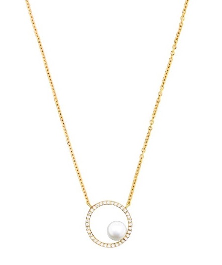 Silver Cat Slušivý pozlacený náhrdelník s kubickými zirkony a perlou SC501 - Náhrdelníky