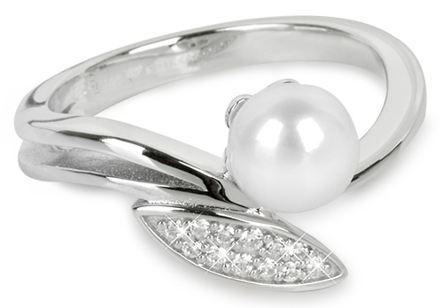 Silver Cat Elegantní stříbrný prsten se zirkony a perličkou SC215 60 mm - Prsteny Prsteny s kamínkem