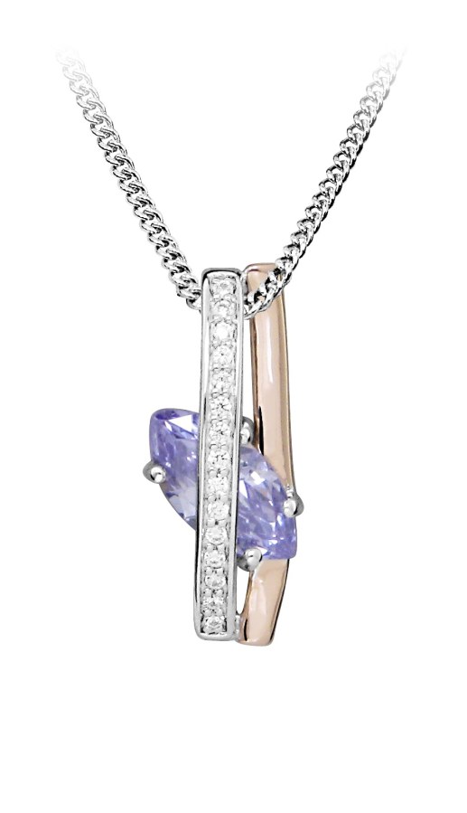 Silver Cat Módní náhrdelník s fialovým kubickým zirkonem SC465 (řetízek, přívěsek) - Náhrdelníky