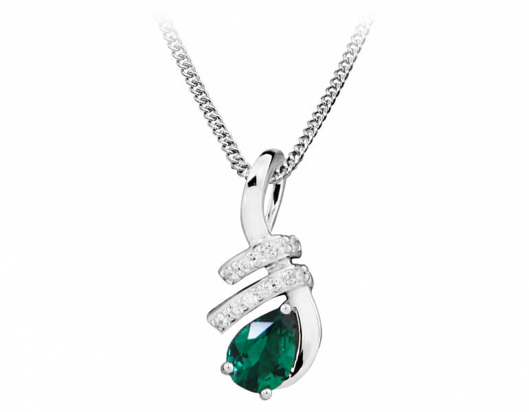Silver Cat Módní náhrdelník se zirkony a smaragdovým sklem SC379 - Náhrdelníky