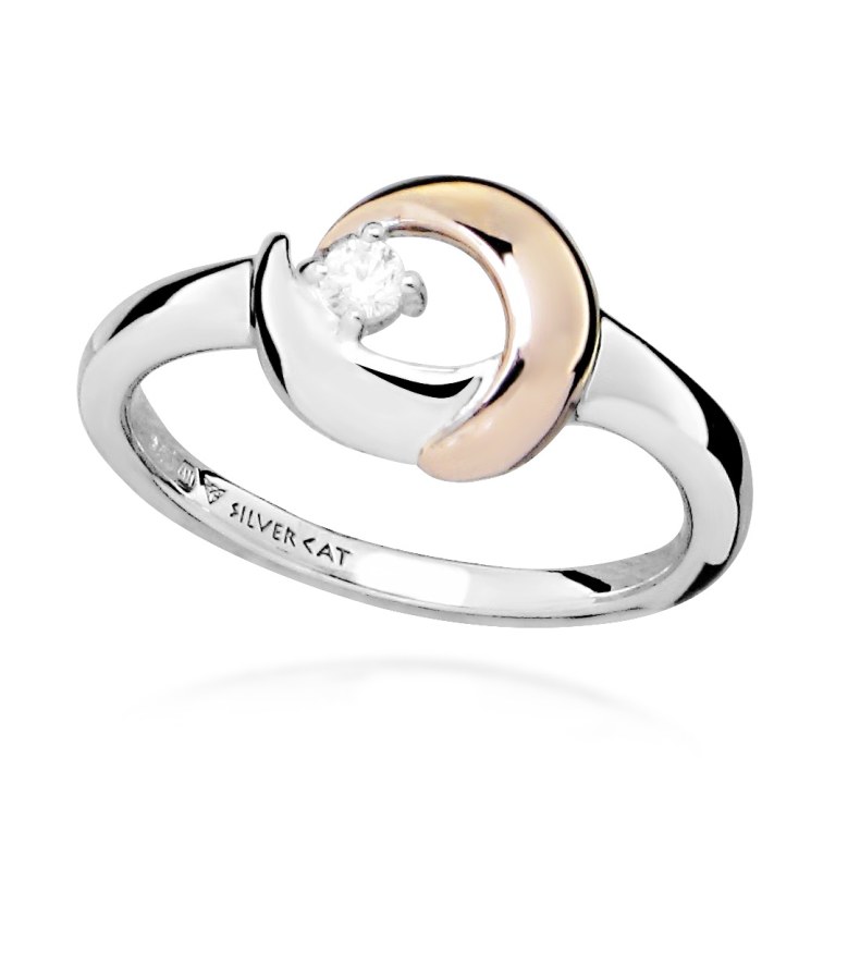 Silver Cat Překrásný bicolor prsten s kubickým zirkonem SC487 54 mm - Prsteny Prsteny s kamínkem