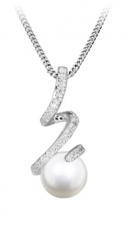 Silver Cat Okouzlující náhrdelník se zirkony a perlou SC494 (řetízek, přívěsek) - Náhrdelníky
