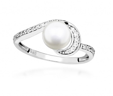 Silver Cat Stříbrný prsten s kubickými zirkony a pravou perlou SC496 54 mm