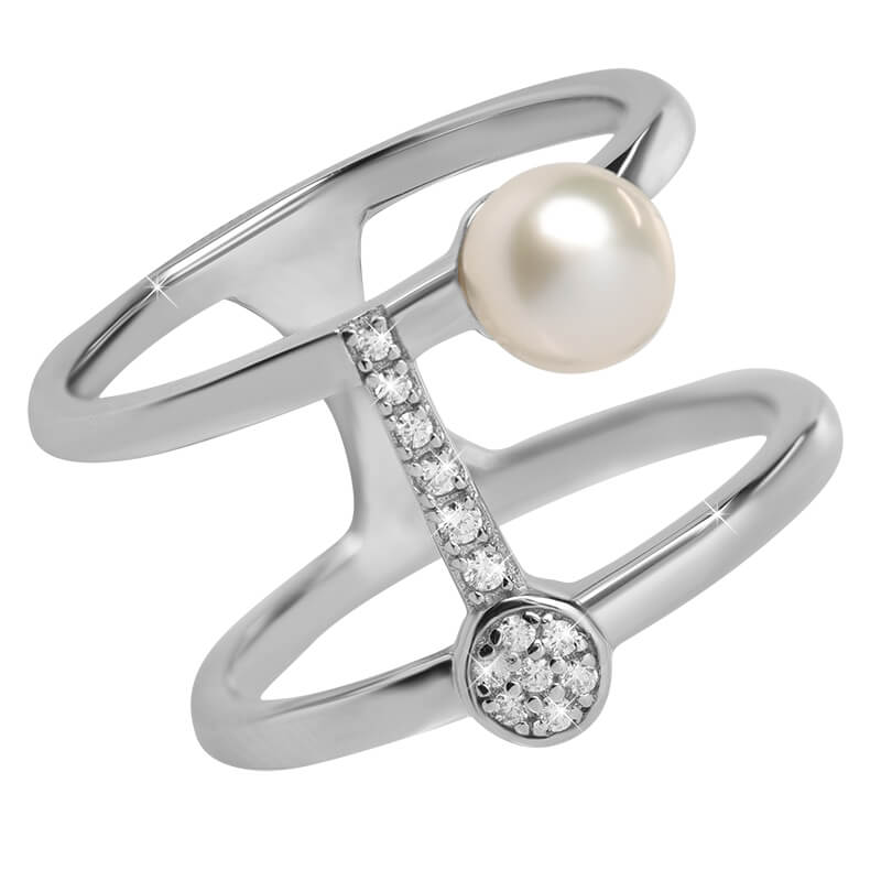 Silver Cat Stylový stříbrný prsten se zirkony a perlou SC336 54 mm - Prsteny Prsteny s kamínkem