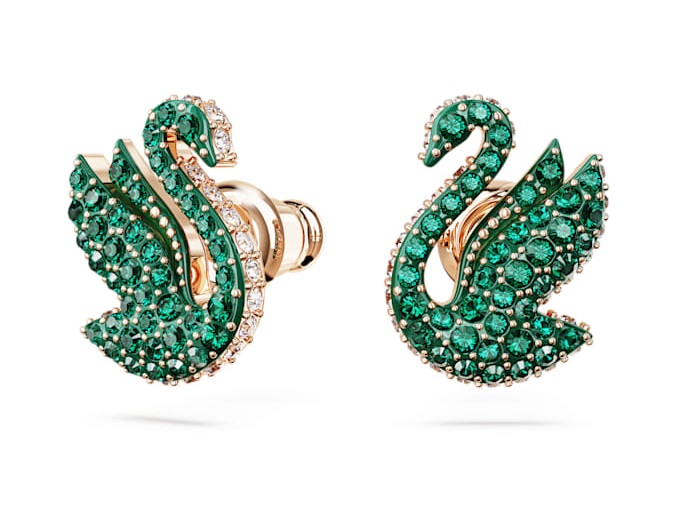 Swarovski Luxusní náušnice se zelenými krystaly Labuť Iconic Swan 5650063 - Náušnice Pecky