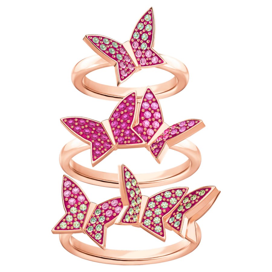 Swarovski Módní bronzová sada prstenů s motýlky 5409020 52 mm