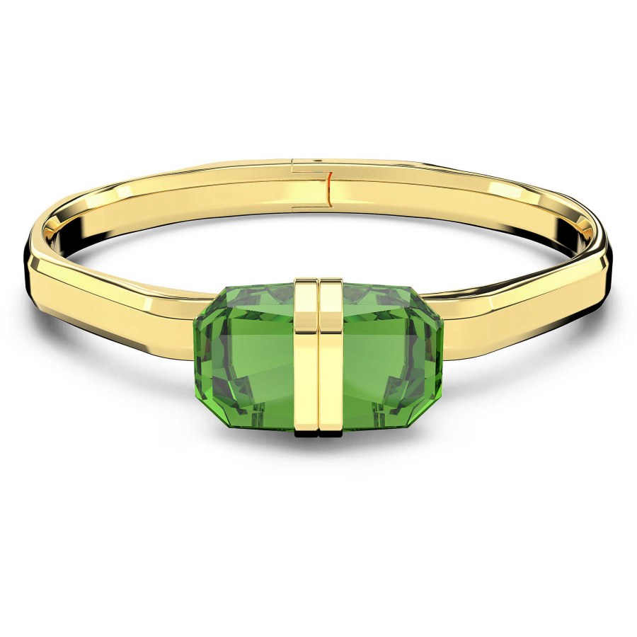 Swarovski Pozlacený pevný náramek s zelenými krystaly Lucent 5633624 L (6 x 5 cm) - Náramky Pevné náramky