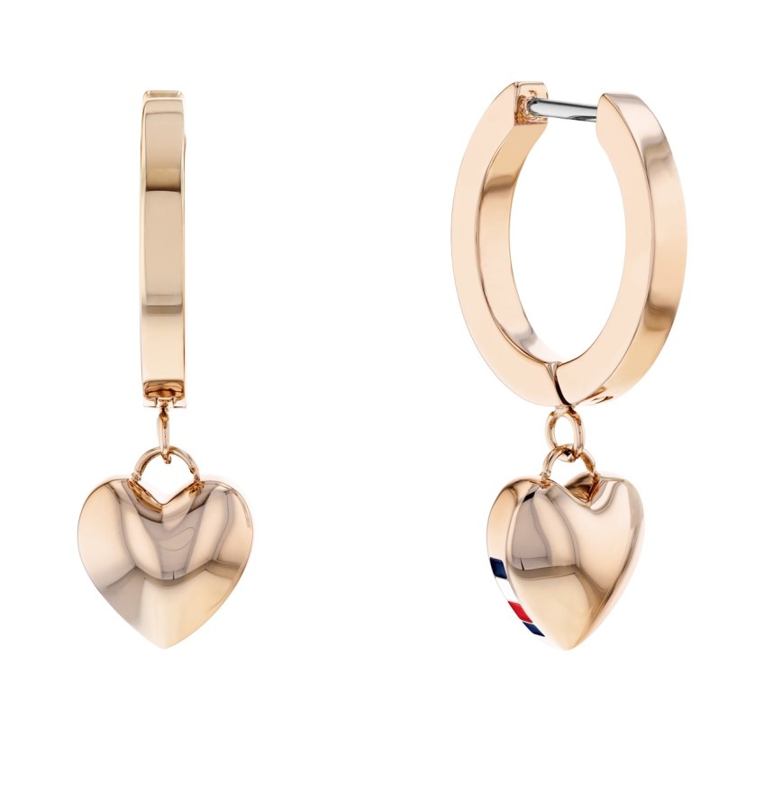 Tommy Hilfiger Moderní bronzové náušnice kruhy s přívěsky Hanging Heart 2780666 - Náušnice Kruhy