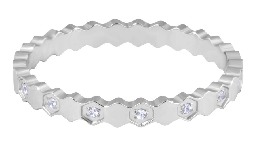 Troli Designový prsten z oceli s čirými zirkony Silver 50 mm