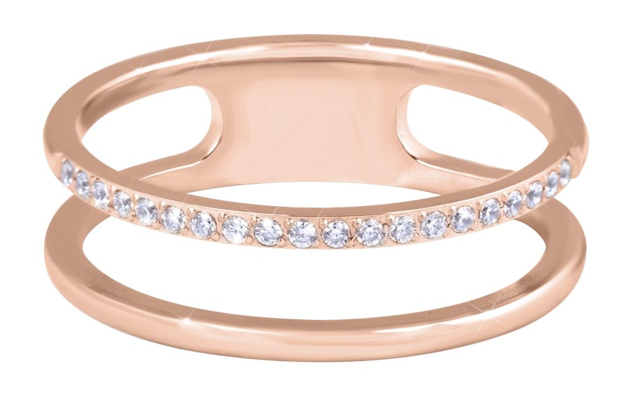 Troli Dvojitý minimalistický prsten z oceli Rose Gold 50 mm - Prsteny Prsteny s kamínkem