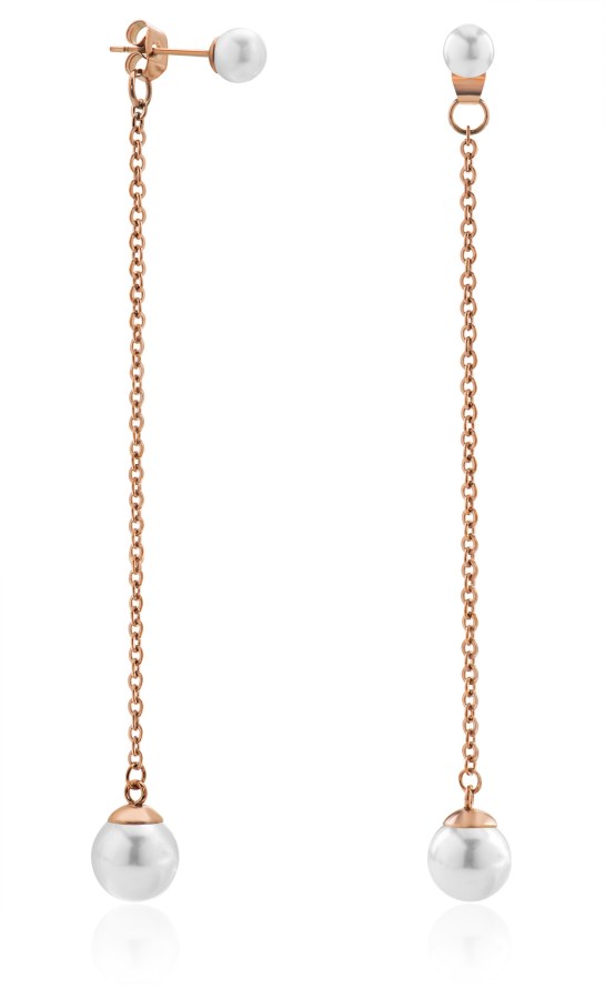 Troli Elegantní bronzové dlouhé náušnice s perlami - Náušnice Dlouhé náušnice
