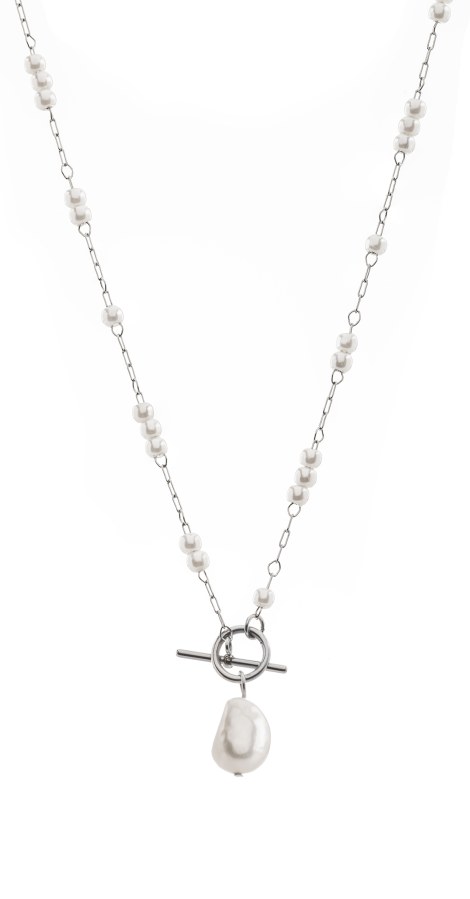 Troli Elegantní ocelový náhrdelník s barokní perlou VABQJN061S - Náhrdelníky