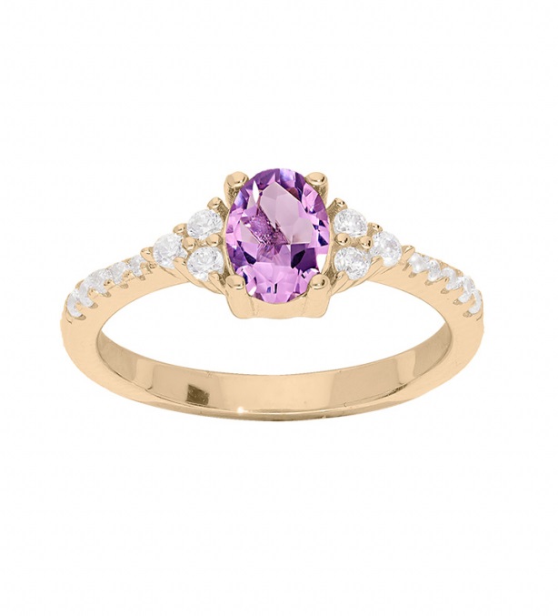 Troli Krásný pozlacený prsten s ametystem a zirkony PO/SRC0203AM 50 mm - Prsteny Prsteny s kamínkem