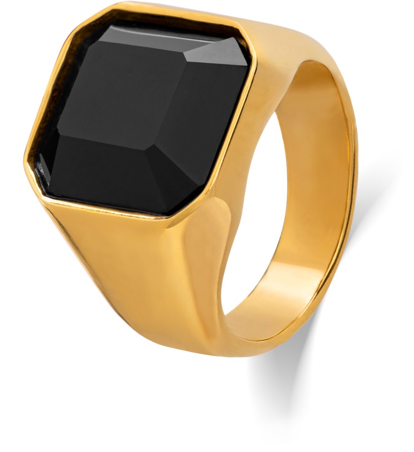 Troli Masivní pozlacený prsten s černým krystalem 57 mm - Prsteny Prsteny s kamínkem