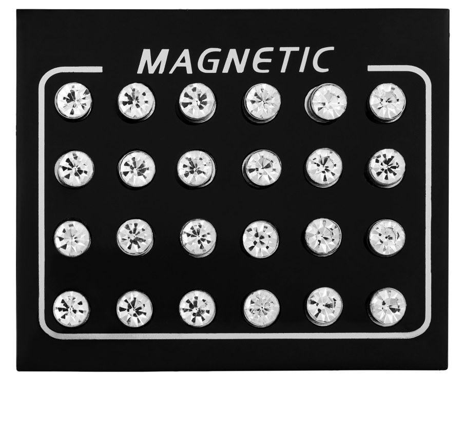 Troli Moderní sada magnetických náušnic s čirými krystaly (pecky, mini brož) - Náušnice Pecky